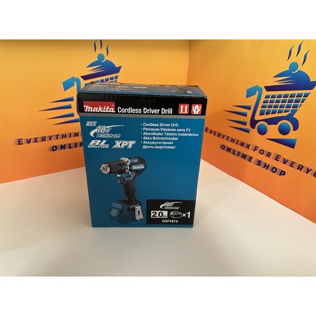 Makita DDF487A 18V Brushless (bešepetėlinis) akumuliatorinis suktuvas / gręžtuvas (2.0Ah akumuliatorius)